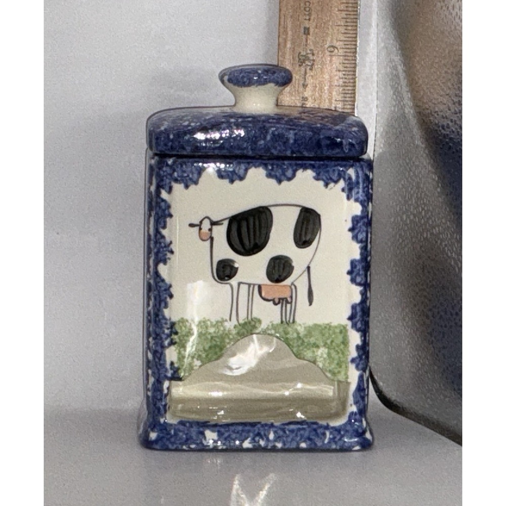 Vintage 1990's Folk ArtSpatterware Match Or Tea Dispenser By Molly Davis Pottery
